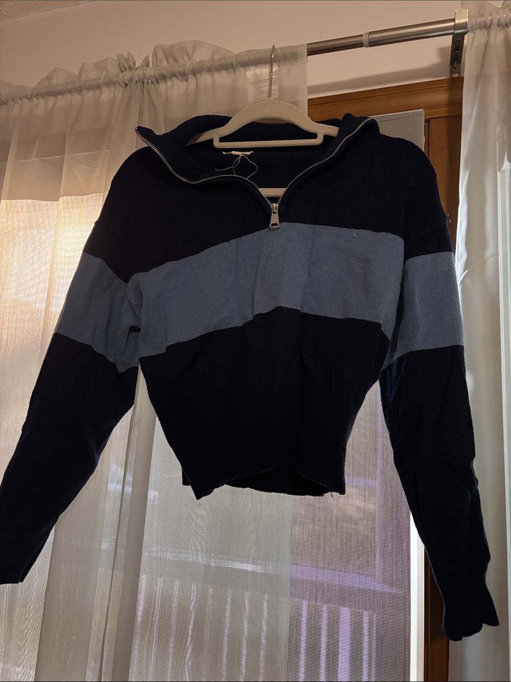 Navy and Light Blue Half-Zip Women's Sweater